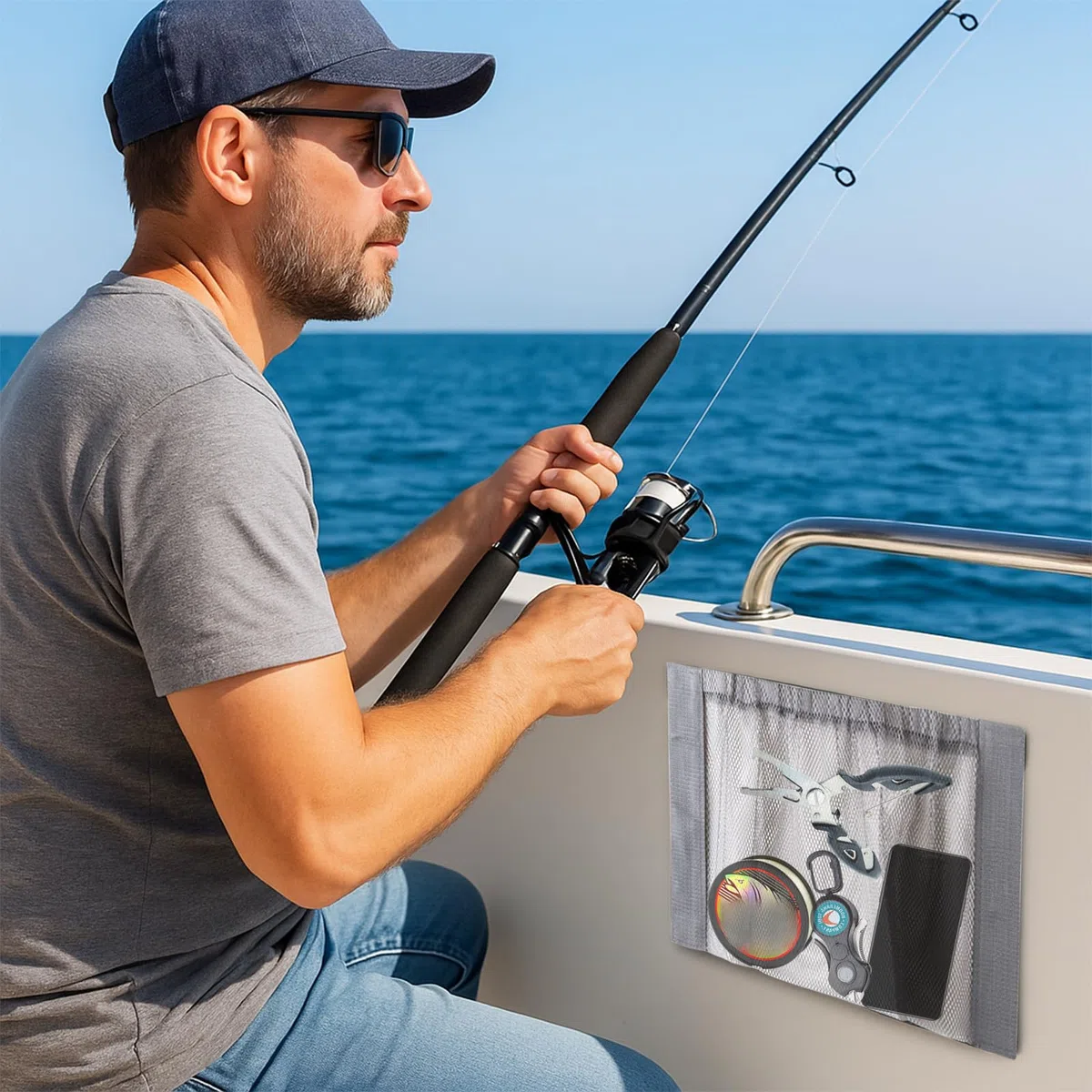 Bolsa de almacenamiento con respaldo adhesivo para barco, bolsa organizadora de malla marina para mantener las cosas seguras para escotillas, puertas de consola, Gunwales