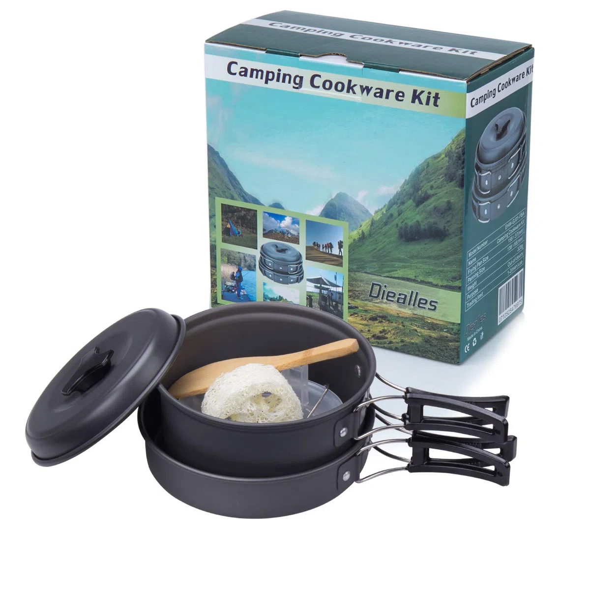 Utensilios Cocina Camping, Set Cocina Camping para Excursión, Acampada, Senderismo, Adecuado para 1-2 Personas