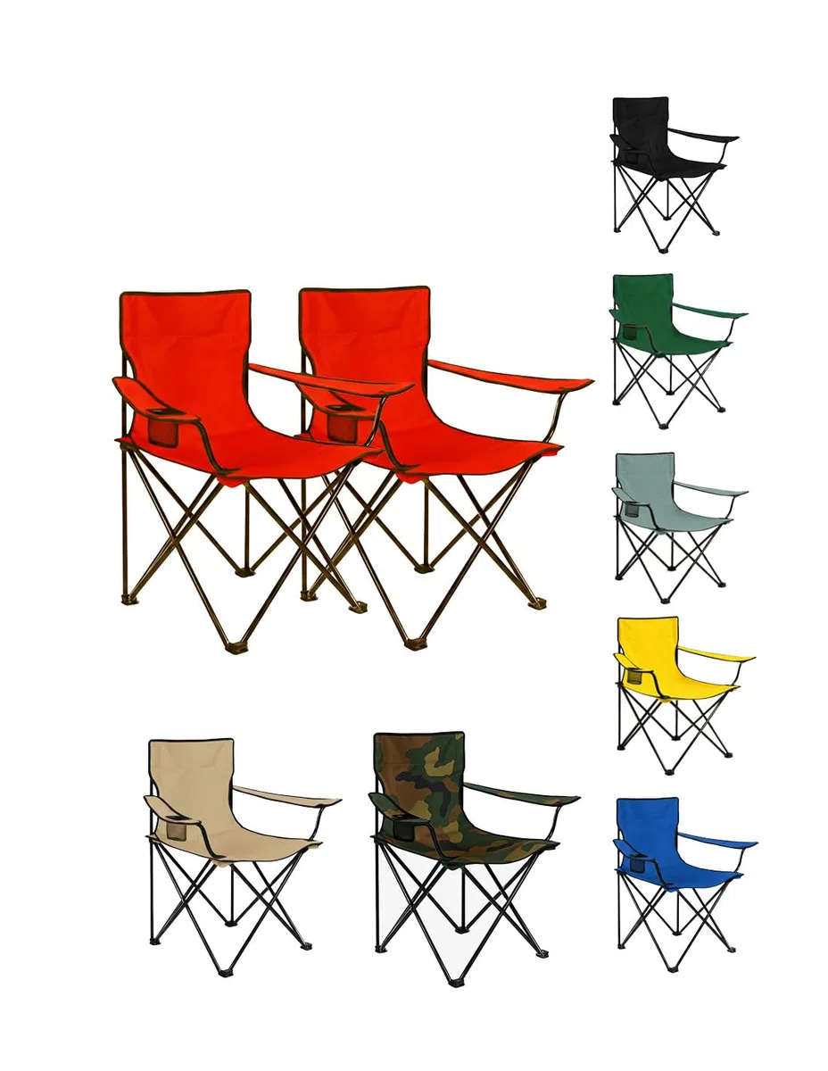 Jardin202 - Silla de Camping Plegable de Acero con Reposabrazos y Funda con Asas- 80x80x50 cm, Resistente al Agua - Ideal para Exterior | Pack 2 uds (Roja)