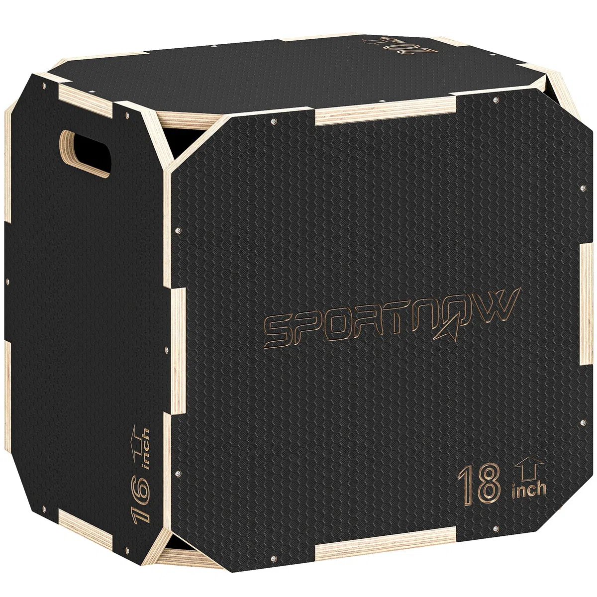 SPORTNOW Cajón Pliométrico de Madera 3 en 1, Plataforma de Caja Pliométrica con 3 Alturas Ajustables, Asas, sin Esquinas, Entrenamiento de Salto, Fuerza, para Casa, Gimnasio y Exterior