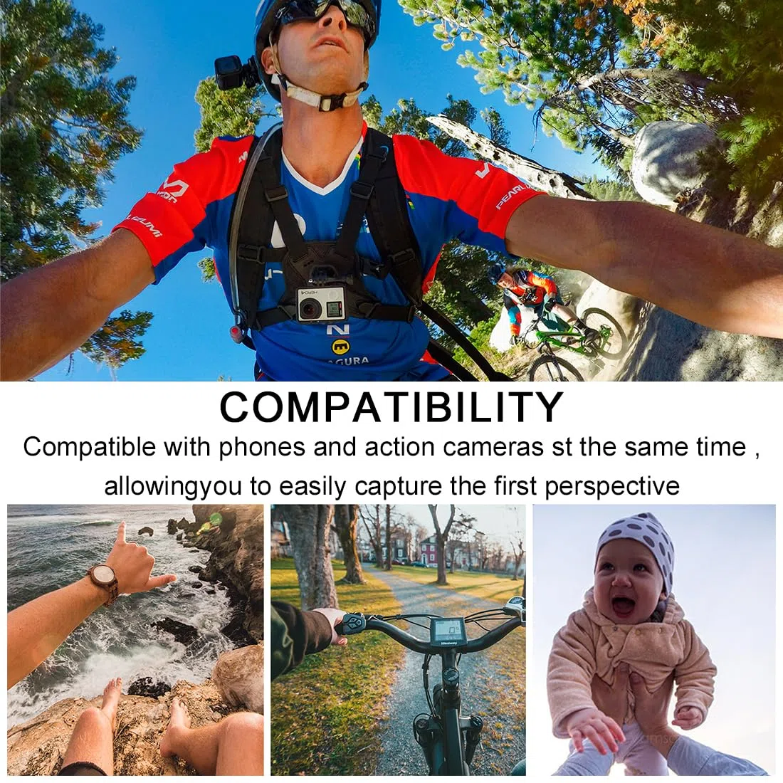 Compatible con Todas Las cámaras de acción, Arnés de cámara de acción, Arnés de Pecho Montaje en el Pecho Compatible con Hero y Cámara de acción - Correa de Pecho Ajustable
