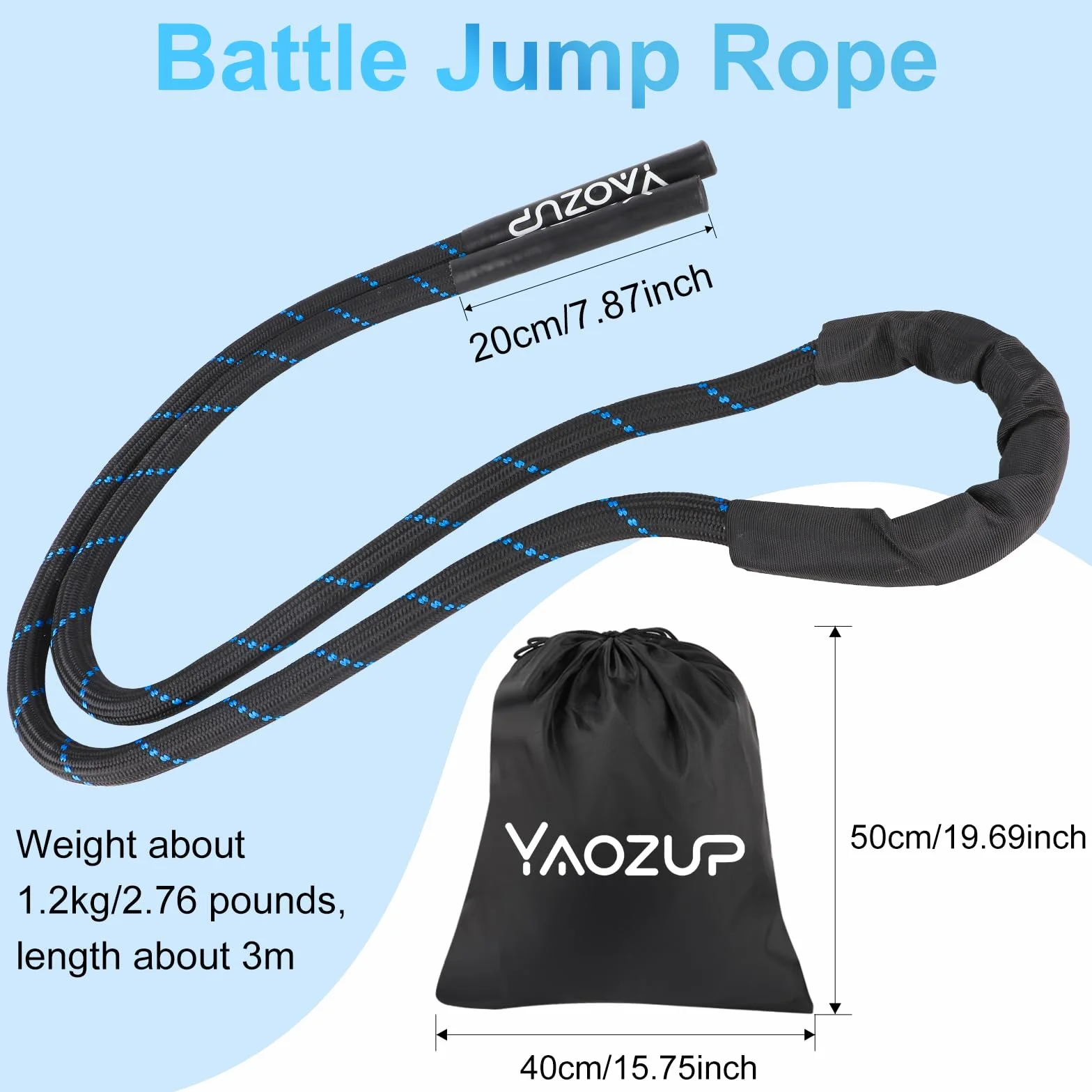 Cuerda de Saltar Pesada, 1.2kg Cuerda de Saltar Resistente, Battle Jump Rope, para Hombres y Mujeres Entrenamiento Entrenamiento Muscular de Cuerpo Completo Adelgazamiento