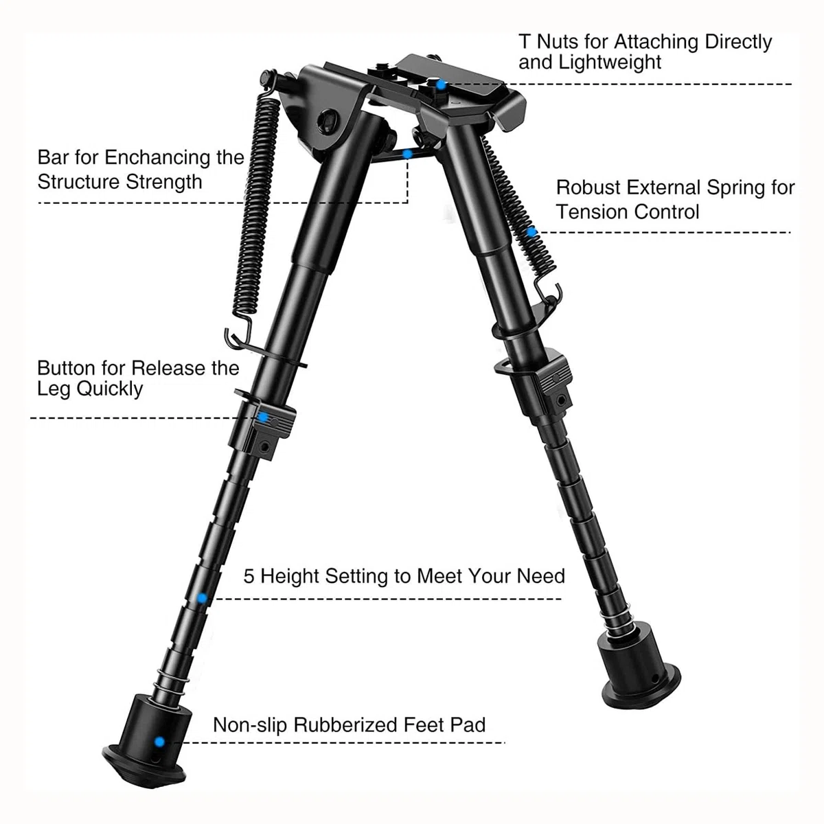 Tripod Case, MLock Bipode para Rifle, Brigade Telescópico Adjustable de 6-9 Pulgadas Com Marco de Soporte Retractil de Retorno por Resorte Instalación, para Cazar y Disparar