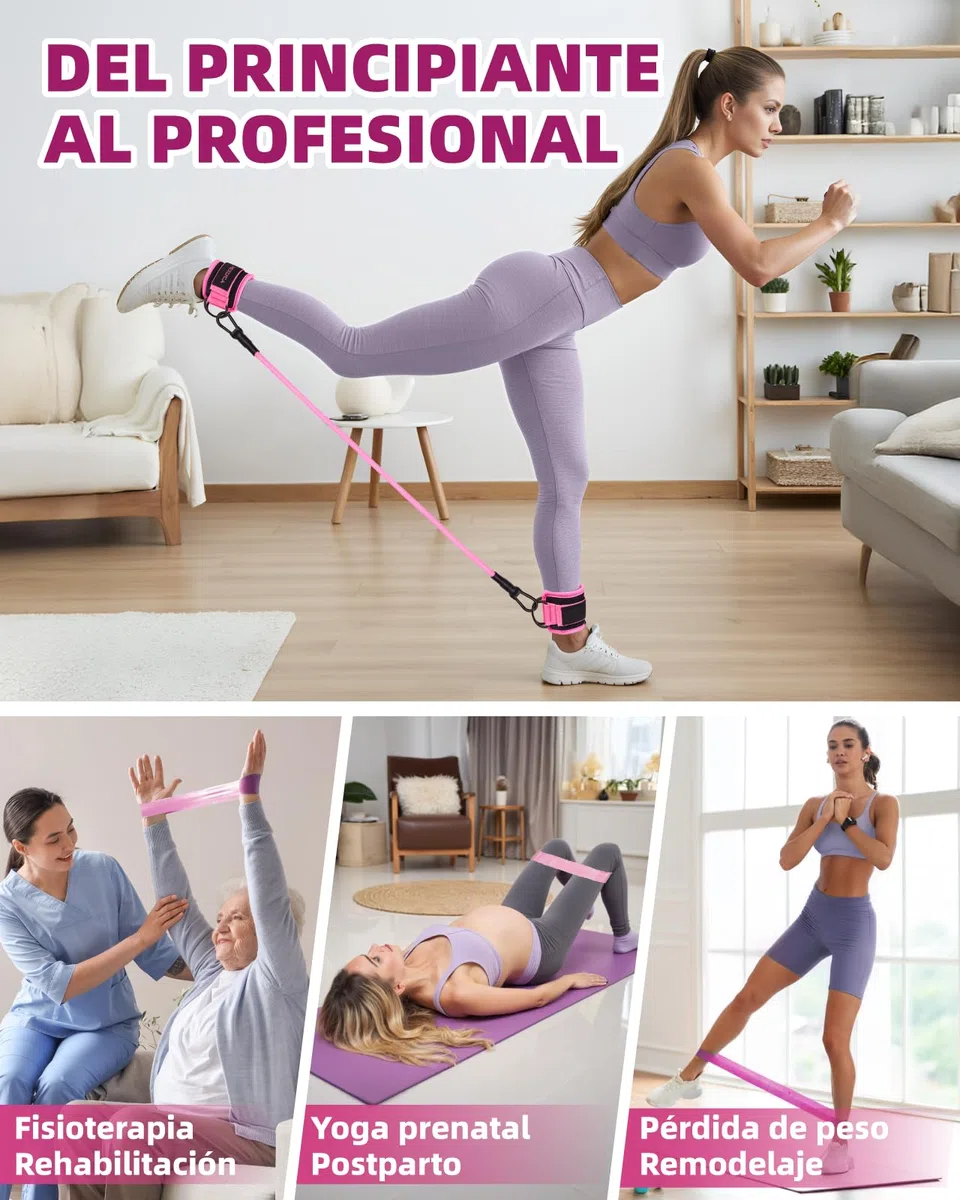 Set de Bandas elasticas 12 Piezas - Bandas de Resistencia TPE de 5 a 40 LB y Tobilleras Gym de 10 a 30 LB, para Entrenamiento, Fitness, Yoga y casa, Incluye guía de Entrenamiento y Bolsa
