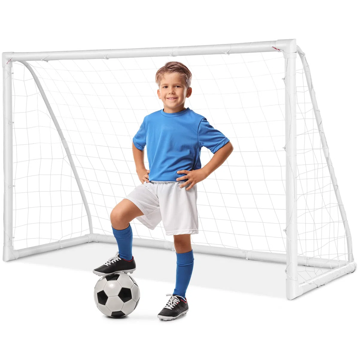 COSTWAY Portería de Fútbol Portátil para Niños, Portería de Fútbol y Red Patio con Estructura en PVC Resistente, Fácil Montaje, Palos de Fútbol y Red para Entrenamiento