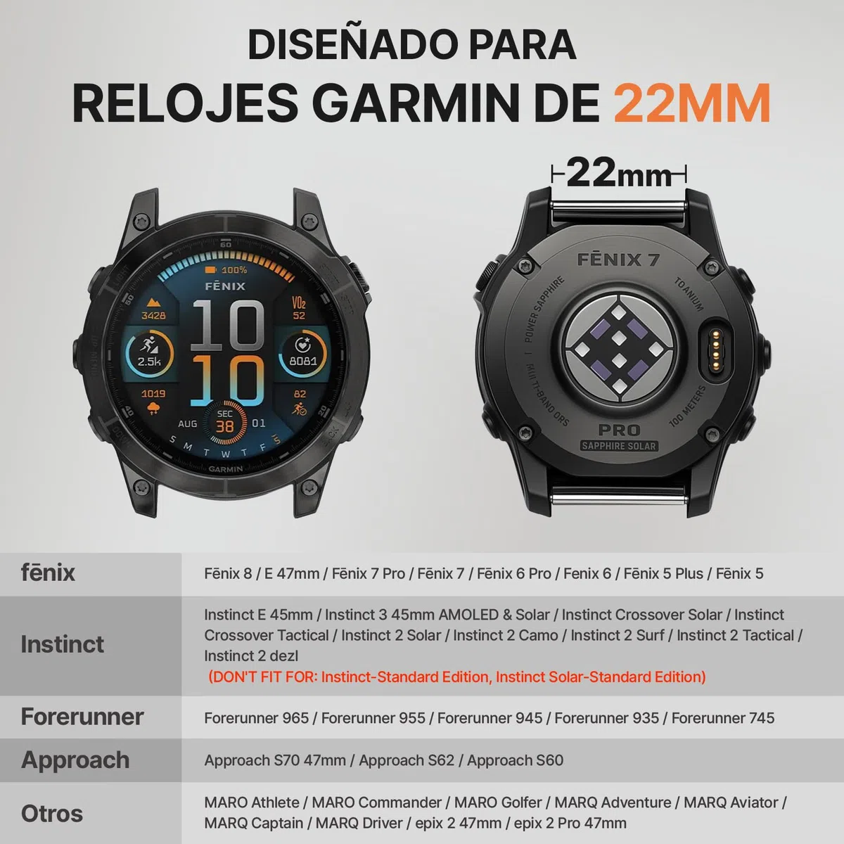Bandletic 22mm 26mm Correa Compatible con Garmin Fenix 8 47mm/51mm, para Fenix 7/6/5/3, Correa Nailon para Epix/Forerunner/Instinct/Enduro/Tactix/Descent/Quatix/Tactical/Tide/Solar