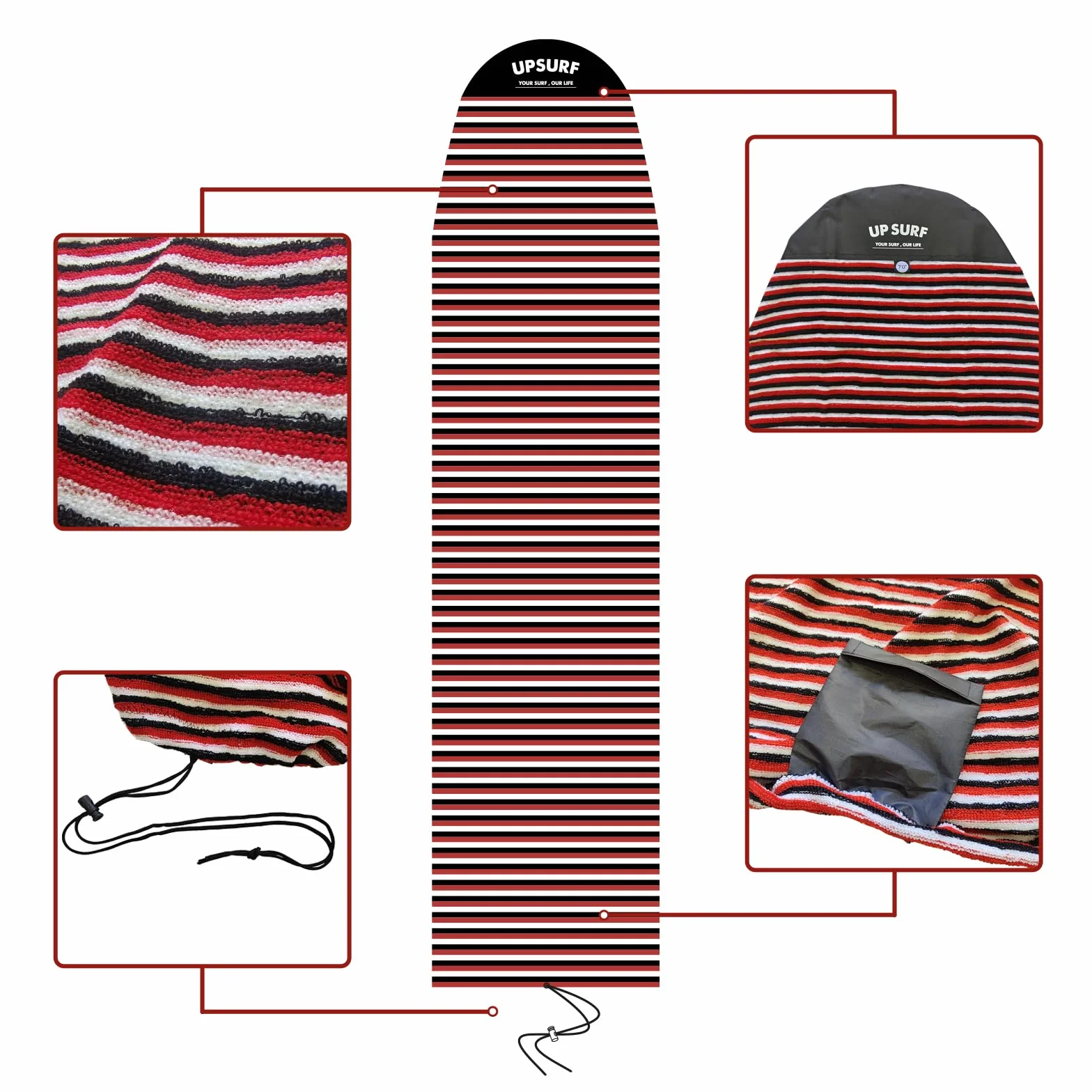 UPSURF - Funda para calcetines de surf de 7'/7'6"/8'/8'6"/9'/10'- Funda para calcetines de tabla larga, bolsa protectora ligera para tu tabla de surf