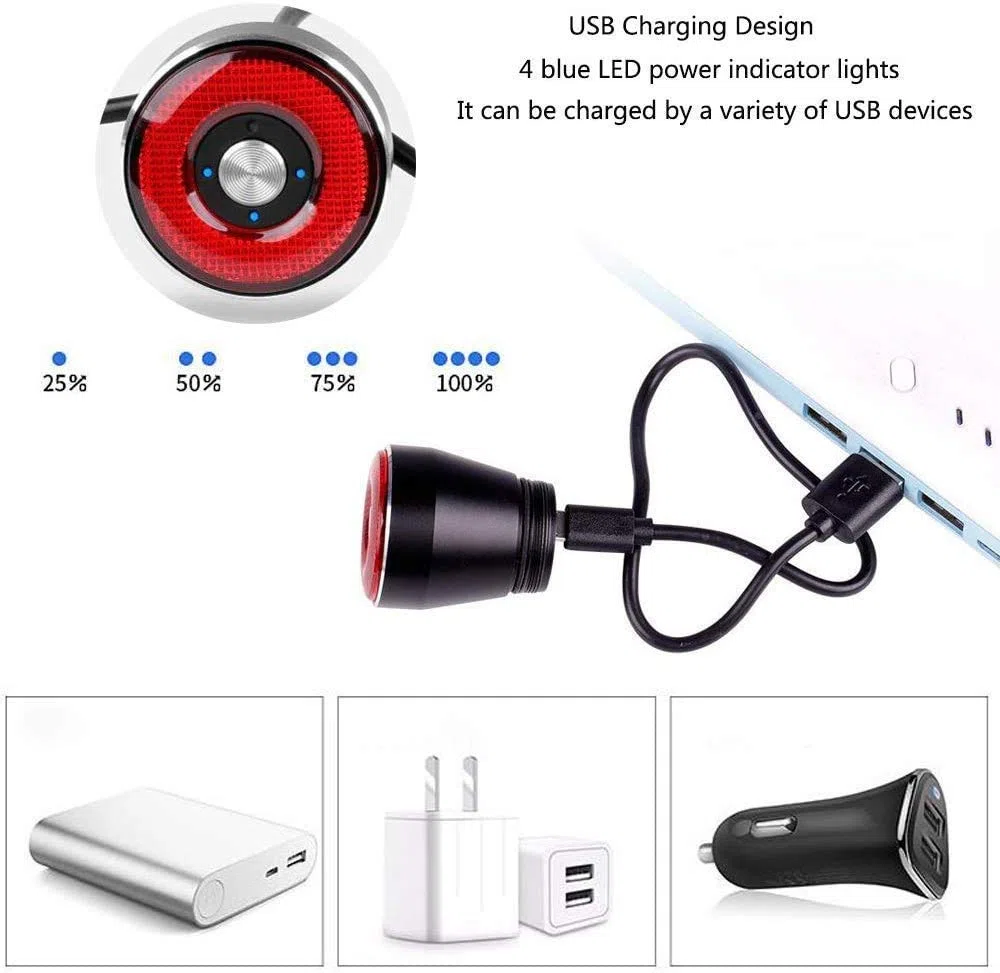 Luz Trasera De Bicicleta, Luz De Freno LED Roja, Luz Trasera De Bicicleta Inteligente con Carga USB-C, Brillo Ajustable y Impermeable