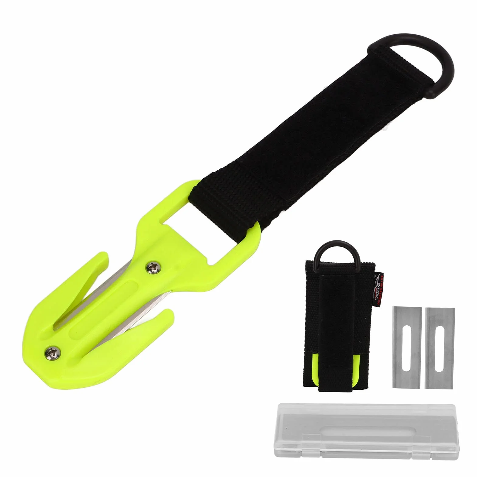 Pasamer Cortador de cuerda de seguridad, Cortador de cinturón de buceo resistente al calor, Hojas afiladas con soporte de cuchilla para buceo seguro
