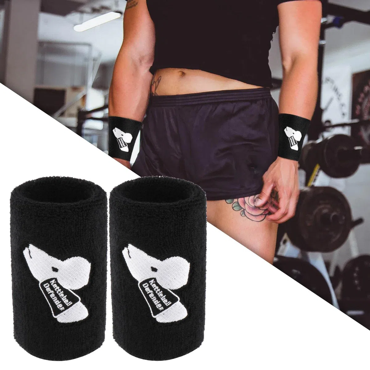 2X Muñequera Gimnasio, Muñequeras para Kettlebell Levantamiento de Pesas mit Unterstützung, Protectores de Muñeca Suaves, Muñequeras con Pesas Rusas, Negro