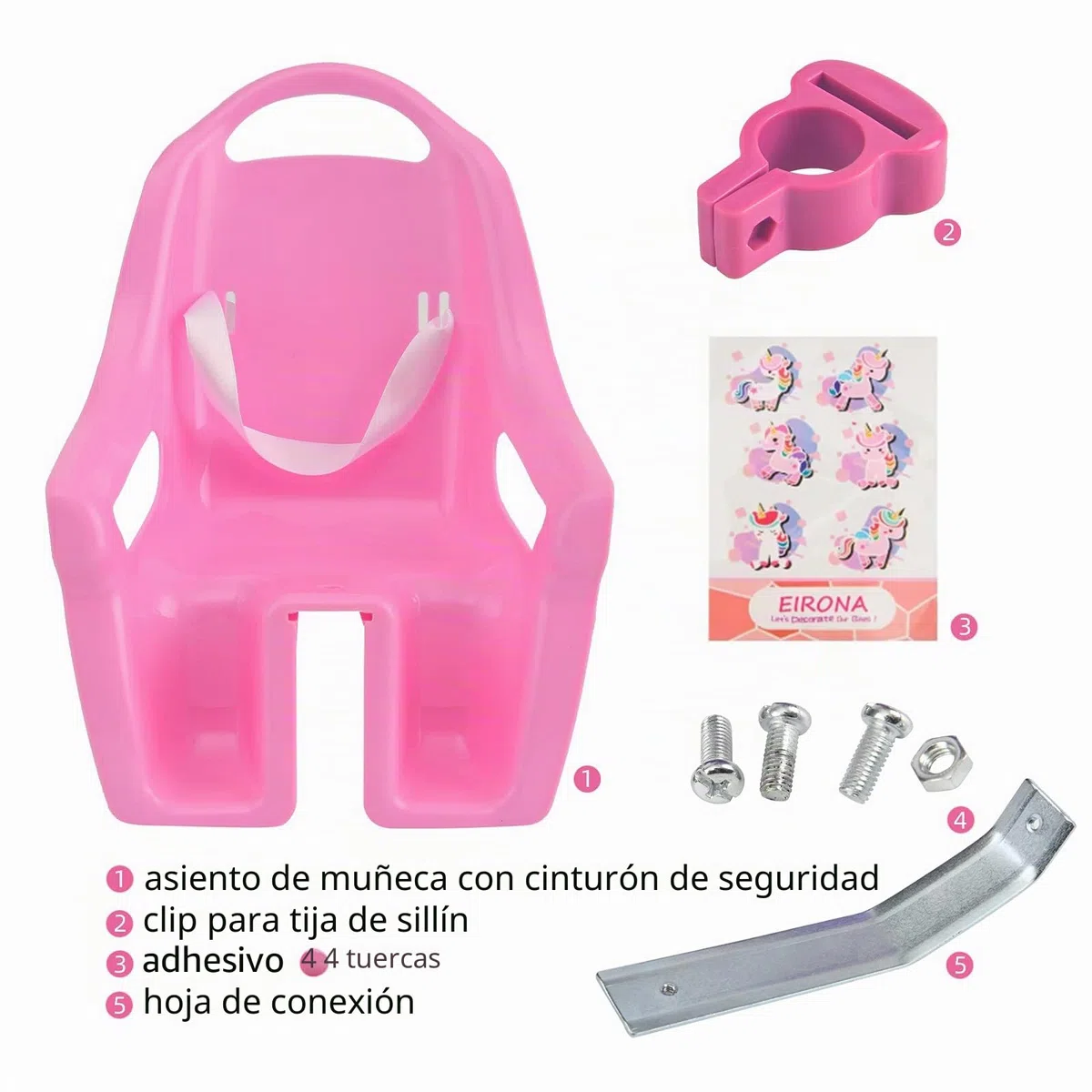 Asiento para muñecas de bicicleta infantil con pegatina DIY para niñas, asiento para muñecas de bicicleta, accesorio para bicicleta infantil Rosa