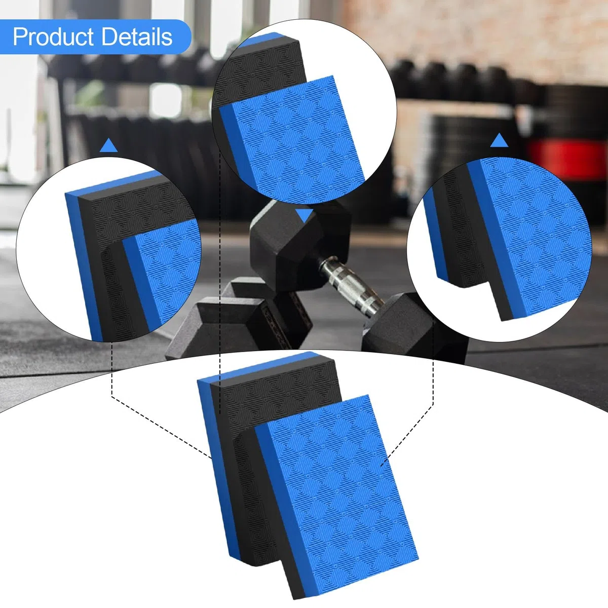 2 Piezas Almohadilla Barra Pesas Colchoneta Reforzada Material PVC Absorbente Ruido Adecuada para Levantamiento Gimnasio Oficina Uso, Negro Azul 50x33x4cm, Individual