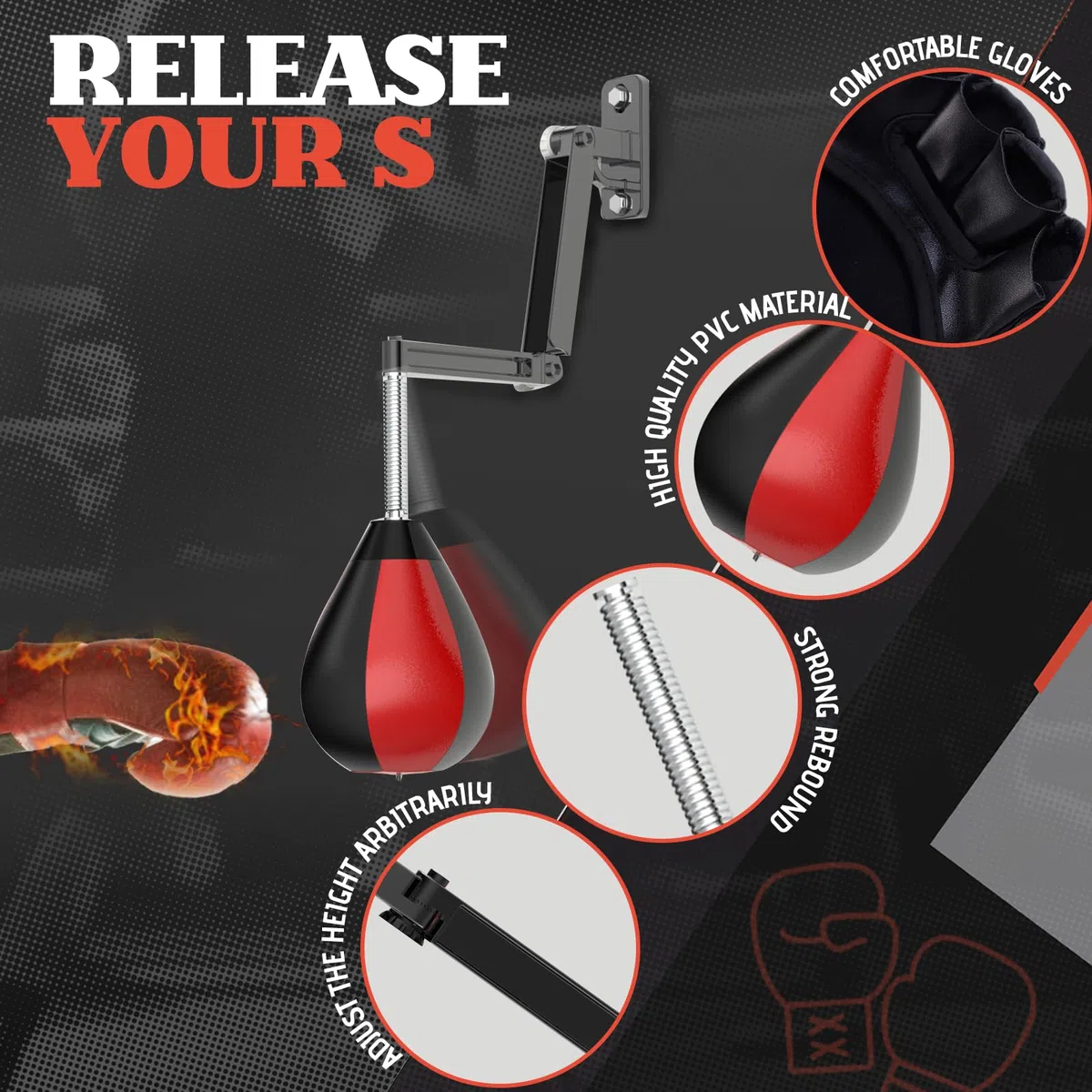 Joellfuner Speed Punchingball, Speed Ball Colgante con Soporte, Altura Ajustable y Plegable, Saco de Boxeo Colgante para Niños y Adultos, Pera de Boxeo para Entrenamiento en el Gimnasio, Hogar