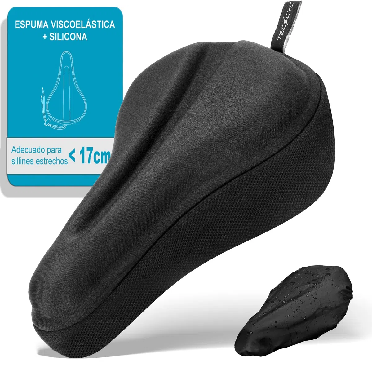 TECHCYC Funda sillin Bicicleta, cojín de Espuma viscoelástica de Doble Capa, diseño ergonómico, Unisex, Ancha y con Rayas Reflectantes, Ideal para Bicicletas estáticas y urbanas (YG35)