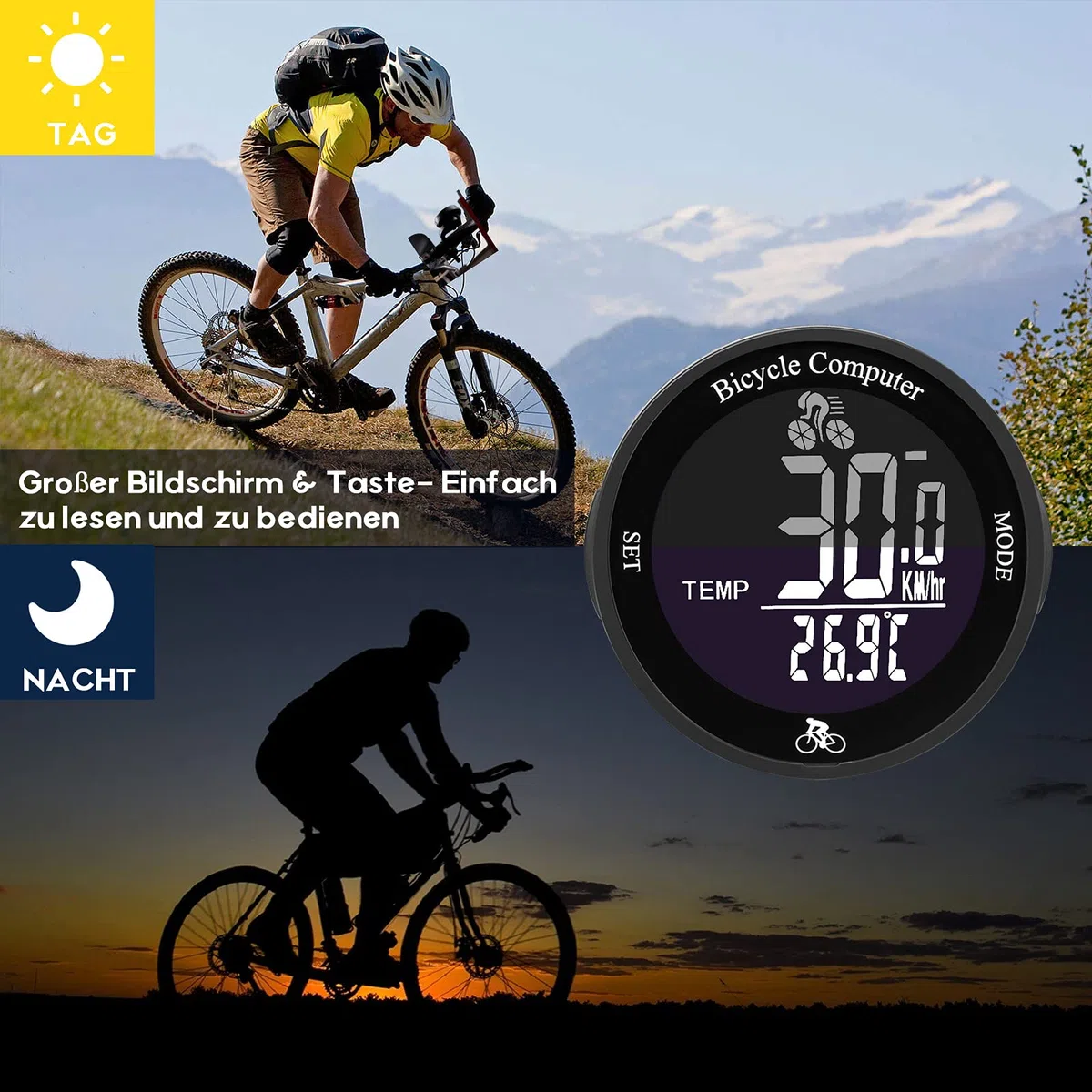 MONTOP Cuentakilómetros Bicicleta Inalambrico, Impermeable Cuentakilometros Bicicleta Spinning, Velocímetros Bicicleta Inalámbrico con Retroiluminación de Pantalla LCD, Ciclocomputador Bici Montaña