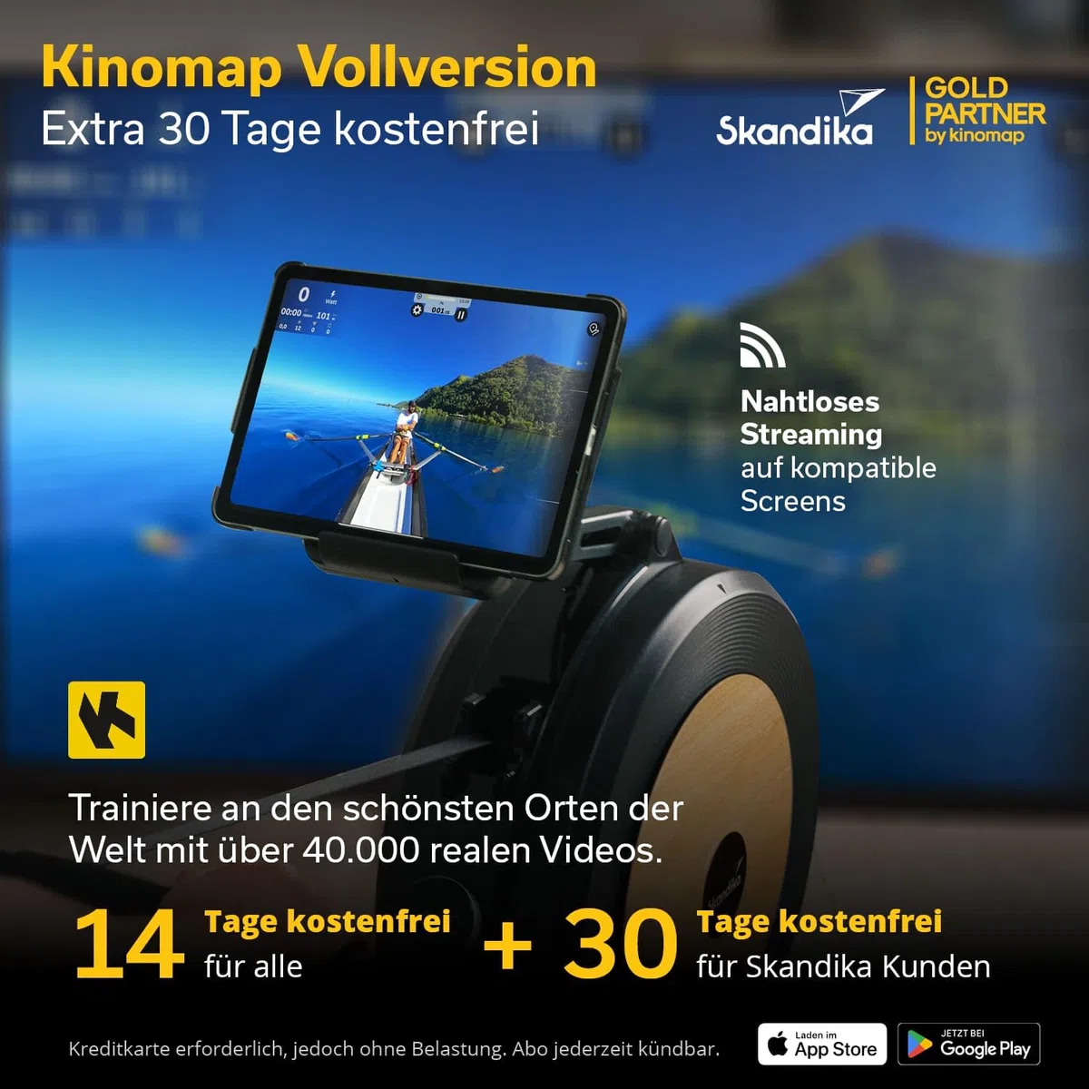 Skandika Njord P6-G Máquina de Remo para casa autogenerada| 32 Niveles de Resistencia eléctrica, hasta 200 cm y 135 kg, Compatible con la App Kinomap