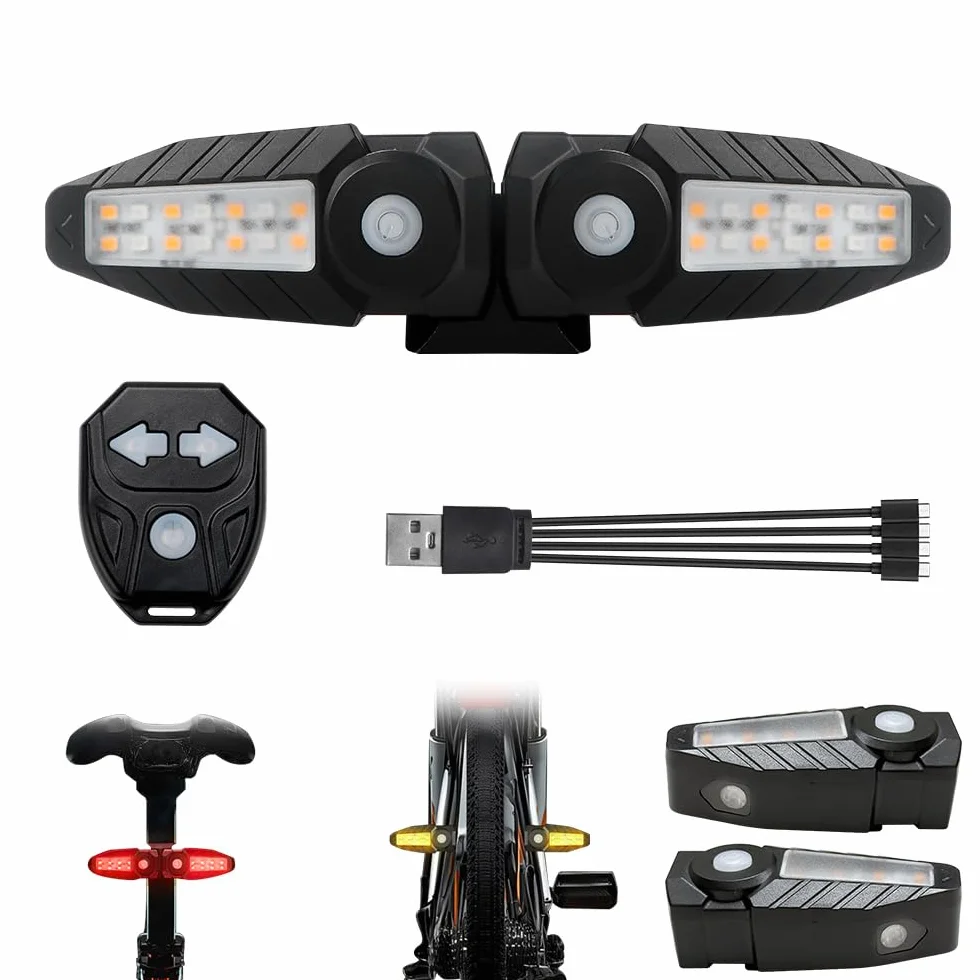 Luz Trasera Bicicleta con Proyección Recargable USB-C Luces Intermitentes Bicicleta Electrica con Control Remoto 150 Lúmenes IPX4 Luz Direccionales para Bicicleta, 5 Modos
