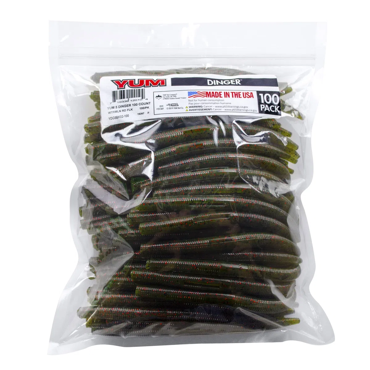 YUM Dinger Classic Worm - Señuelo de Pesca Multiusos de plástico Suave, Paquete de 100 Unidades, 5 Pulgadas