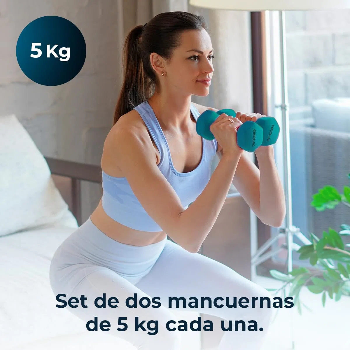 Cecotec Set de Mancuernas de 1 a 5 Kg, Drumfit 400 DoubleNeo, Recubrimiento de neopreno, Diseño compacto y anti-rodamiento, Entrenamiendo de fuerza, movilidad, equilibrio y resistencia