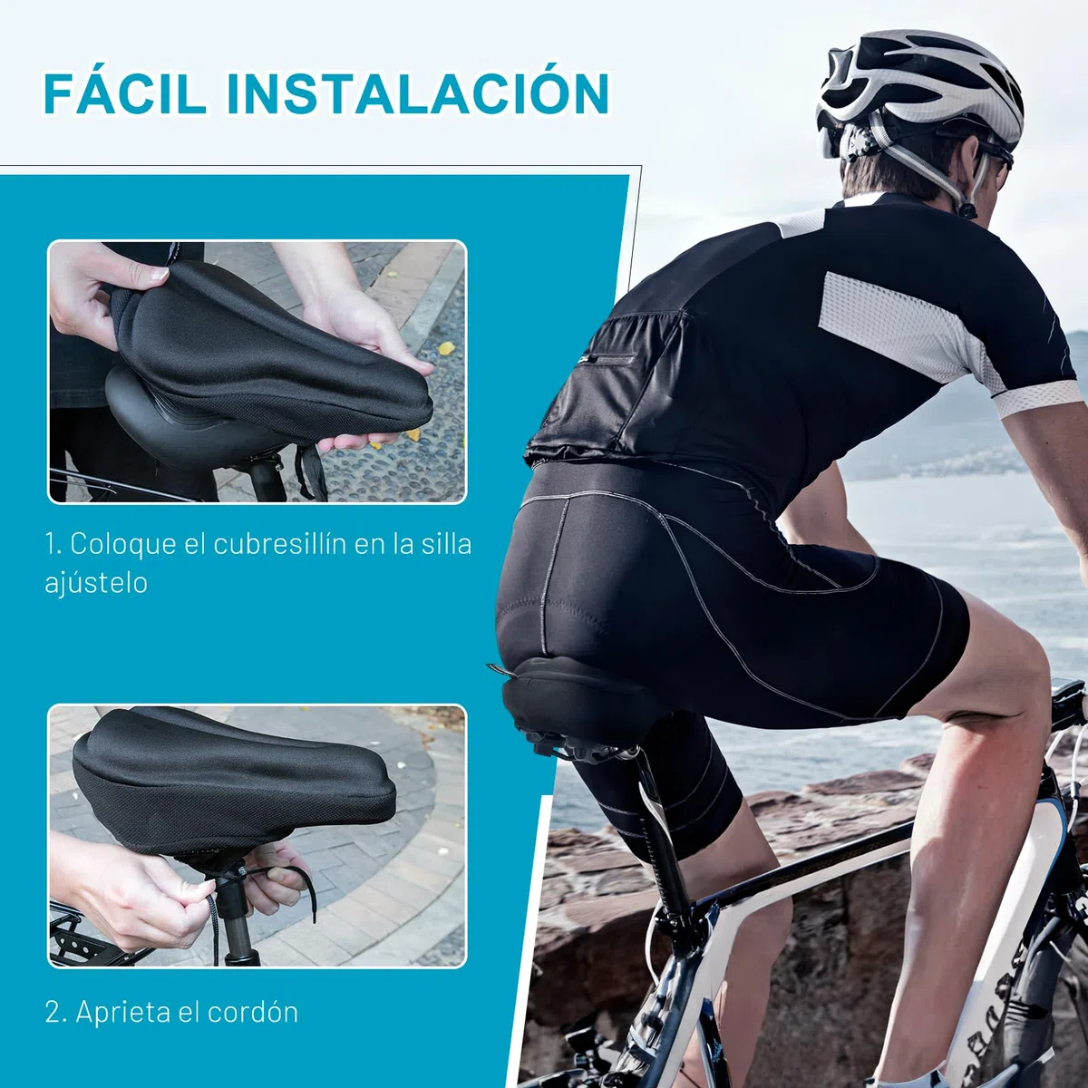 TECHCYC Funda sillin Bicicleta, cojín de Espuma viscoelástica de Doble Capa, diseño ergonómico, Unisex, Ancha y con Rayas Reflectantes, Ideal para Bicicletas estáticas y urbanas (YG35)