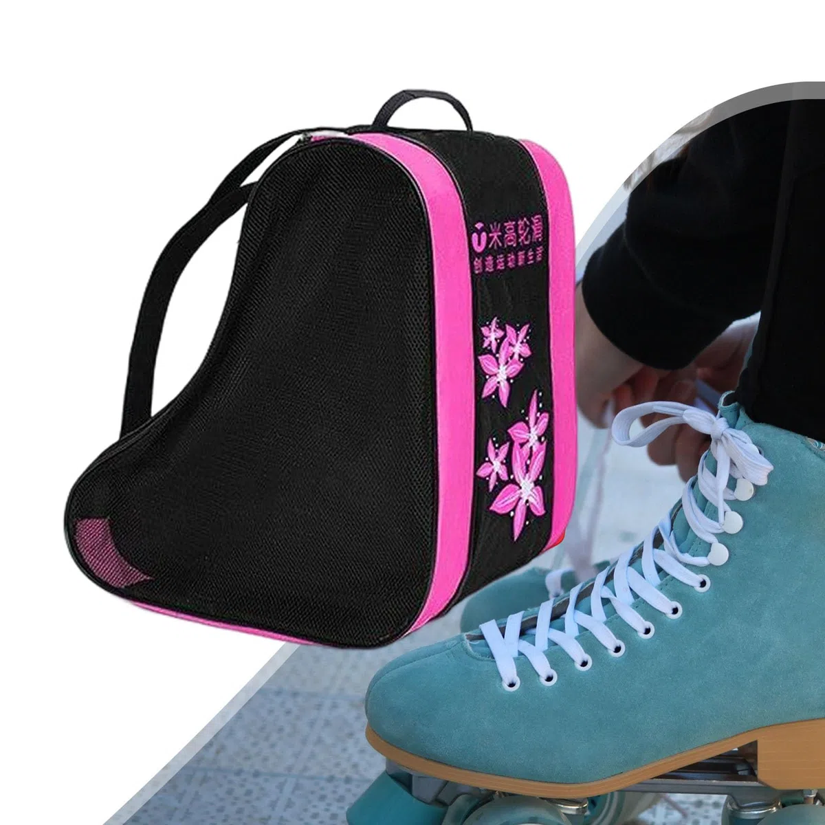 Perfeclan Bolsa de Patinaje, Unisex Transpirable, Bolsa de Transporte, Correa de Hombro Ajustable, Bolsa de Almacenamiento, Accesorios para Patines, Rosado