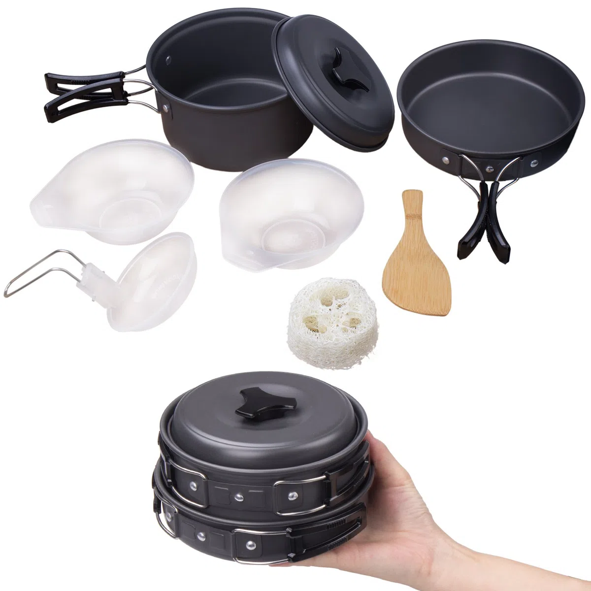 Utensilios Cocina Camping, Set Cocina Camping para Excursión, Acampada, Senderismo, Adecuado para 1-2 Personas