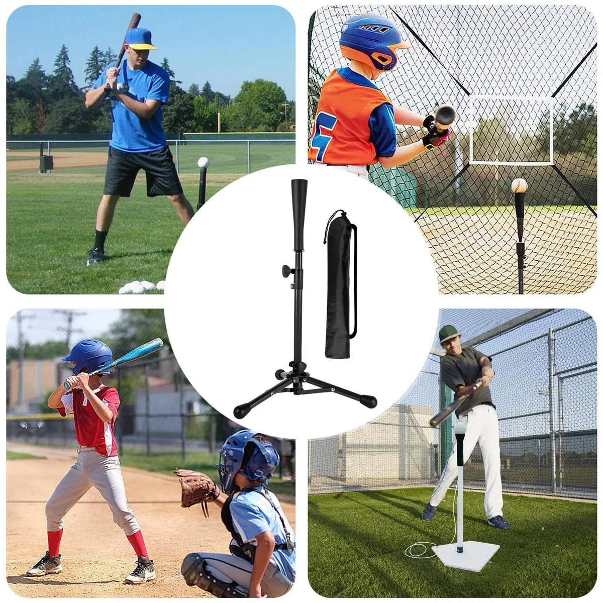 Bates De Béisbol para Práctica,Bateo para Softball - con Bolsa Trípode Altura Ajustable Portátil para Principiantes Adecuado para Edades 3-8