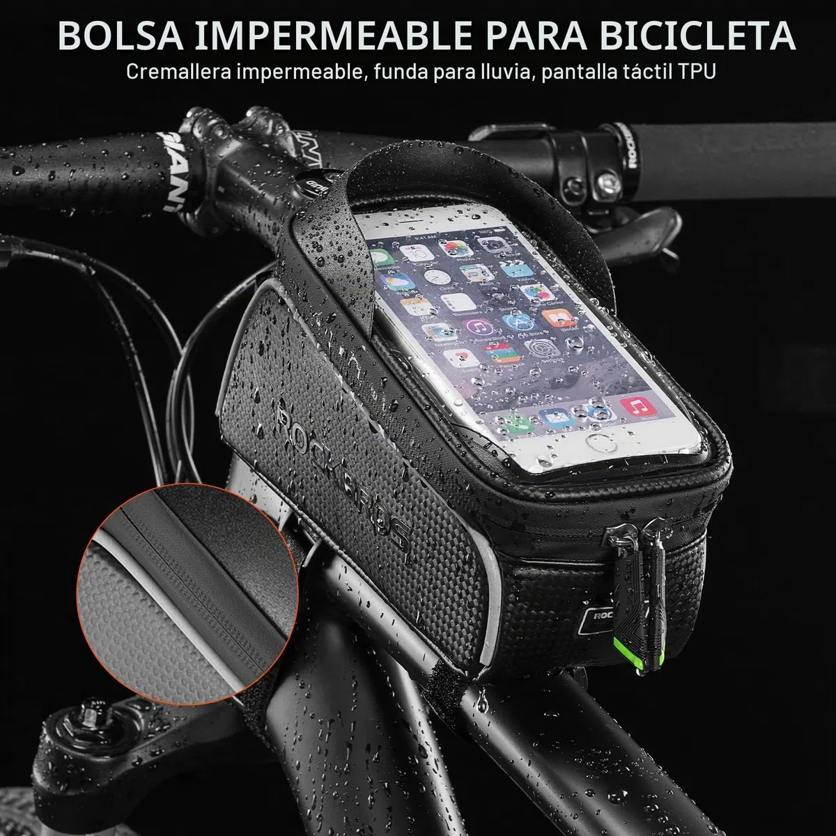 ROCKBROS Bolsa Móvil de Bicicleta Resistente al Agua, Porta Móvil para Teléfono de hasta 6,5” para Bicicleta de Montaña y Carretera, Soporte con Pantalla Táctil, Accesorios de Ciclismo, Negro
