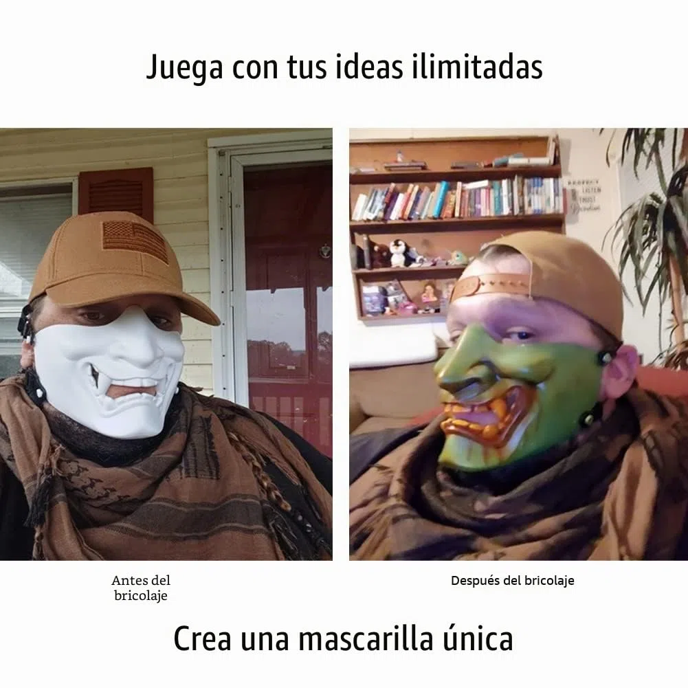 Airsoft - Máscara de media cara, monstruo demonio malvado, Kabuki, Samurai, Hannya Oni, máscara protectora de media cara, baile de máscaras, fiesta, Halloween, juego de guerra Cs