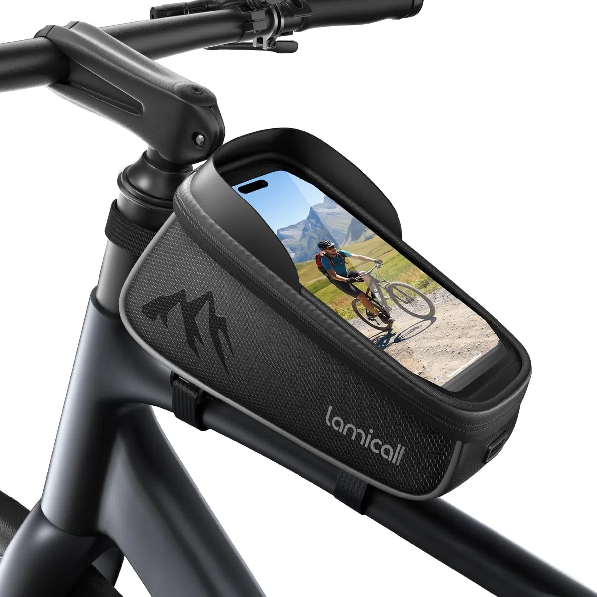 Lamicall Bolsa Móvil Bicicleta Impermeable, Bolsa Bicicleta Cuadro - [1.6L Gran Capacidad] Soporte Movil Ciclismo con Funda para la Lluvia, Pantalla Táctil TPU, Bolsa Manillar para Móvil de hasta 7''