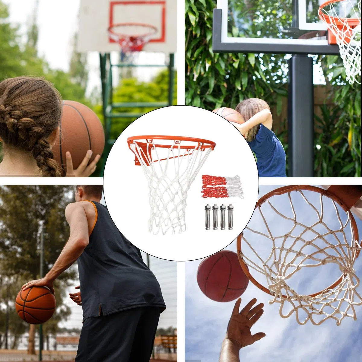 Canasta De Baloncesto, Aro De Baloncesto De Pared, Aro De Metal De 35 Cm con Red, Canasta De Basquetbol Profesional para Uso Interior Y Exterior, Resistente A La Intemperie,Incluye Aguja De Inflado