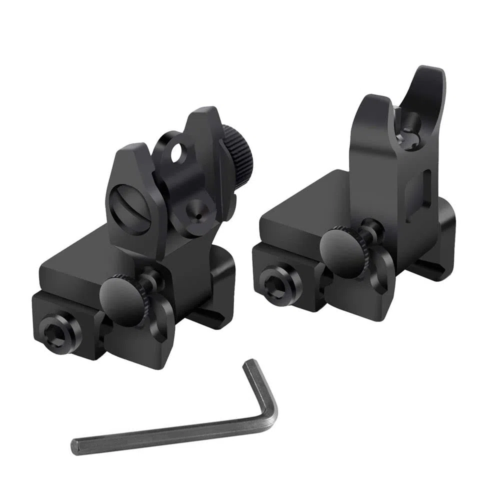 HWZ 2018 Arrival Tactical Flip Up Iron Sights Front and Rear Sight BUIS Set Picatinny Mount Base for Rifle