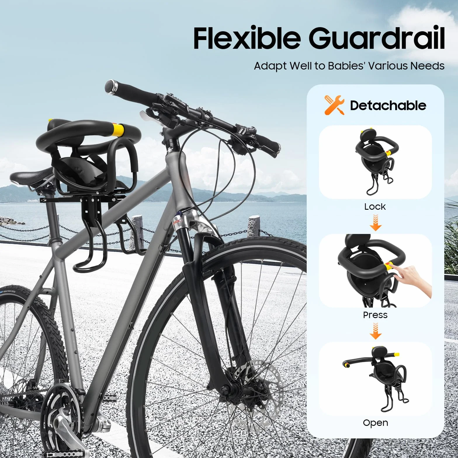 Silla Bicicleta Niño Trasera, Asiento Bicicleta Niño, Silla Bicicleta Niño Delantera, 35kg Carga, Asiento Regulable y Pedales, Asiento Bicicleta para 1-5 Años (Negro)