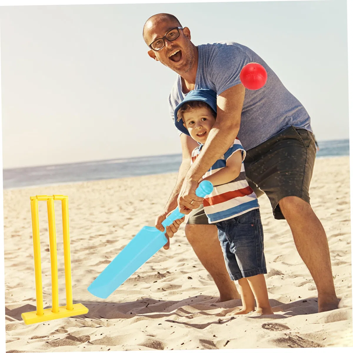 Juego de Cricket para niños, Kit de Cricket para niños con tocones y 2 Pelotas, Juego de Cricket para niños Matriz, Kit de Bate de Cricket para jardín, Juego de Patio Trasero de Playa