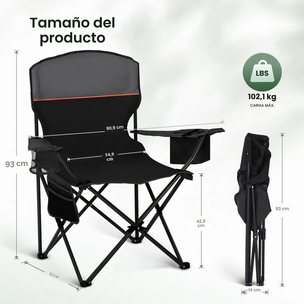High Point Sports Sillas Plegables de Camping hasta 102 kg, Sillas Plegables con Soporte para Bebidas, Juego de 2 Silla Plegable con Reposabrazos Negro Silla de Camping Ultraligera