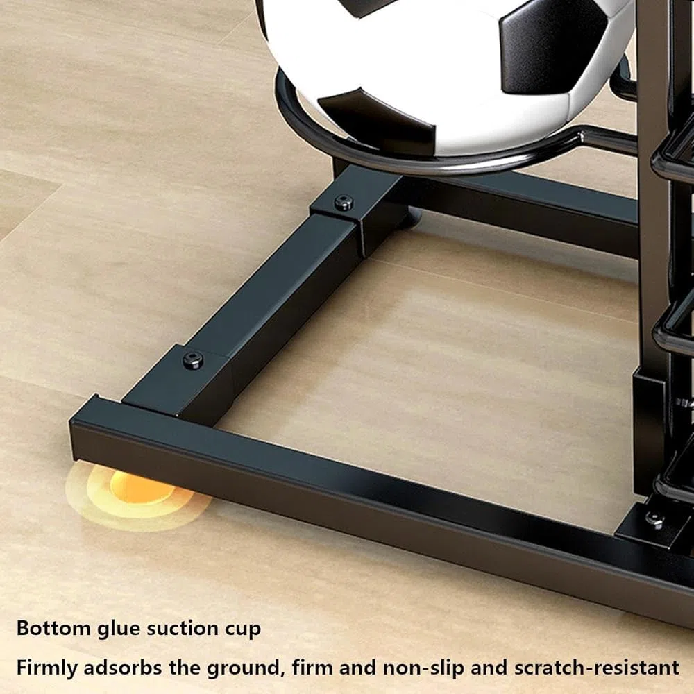 Estante de almacenamiento para balones de fútbol, baloncesto, voleibol, fútbol, equipo deportivo, organizador con cesta para garaje o gimnasio