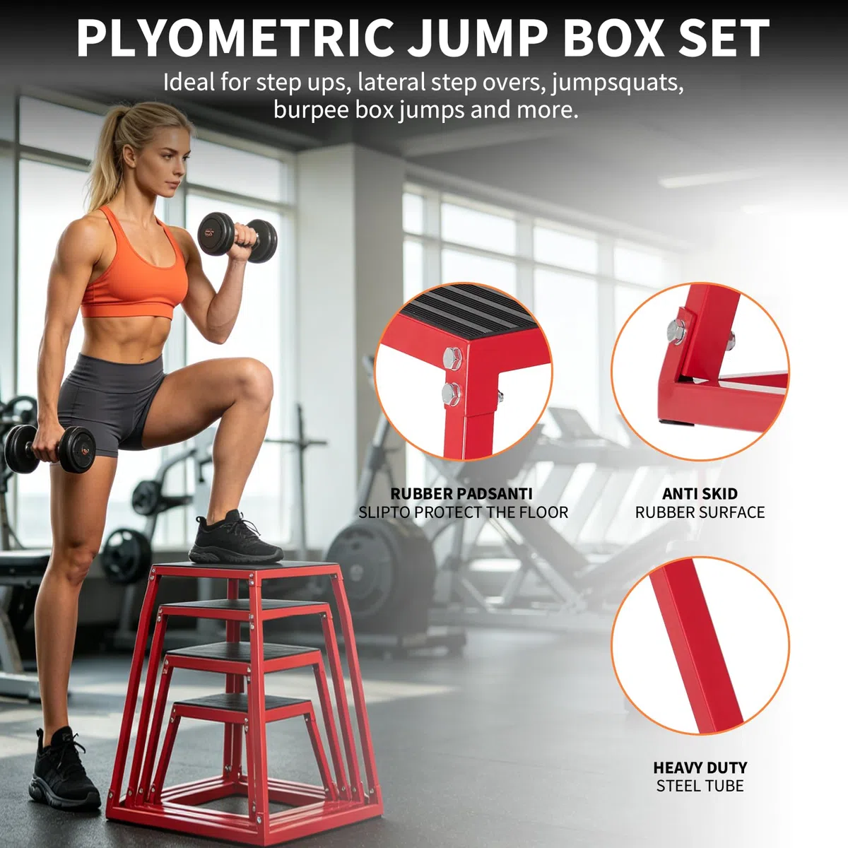 GarveeHome | Caja Pliométrica De Acero Para Entrenamiento De Fuerza | Plataforma De Salto Antideslizante 500 Libras | Fitness En Casa y Gimnasio Profesional | 12 18 24 30 Pulgadas