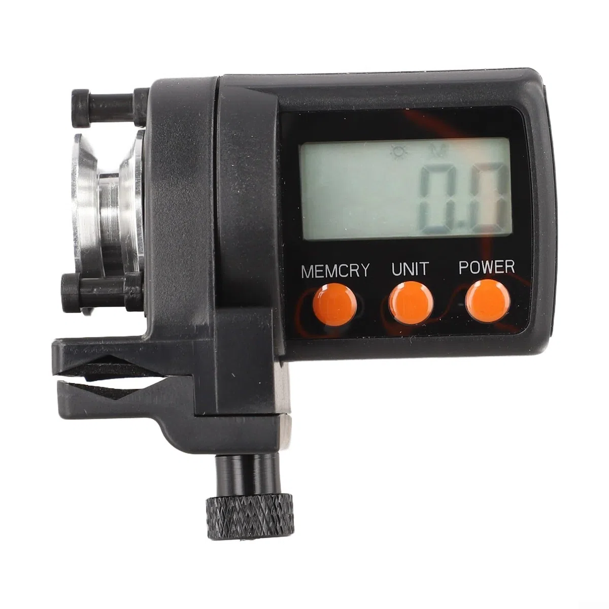 Contador digital de línea de pesca para pescadores, medición bidireccional de 199,9 m a 999,9 m, pantalla LCD ajustable, construcción de ABS + aleación de aluminio, cubo de 6 cm, 70 g