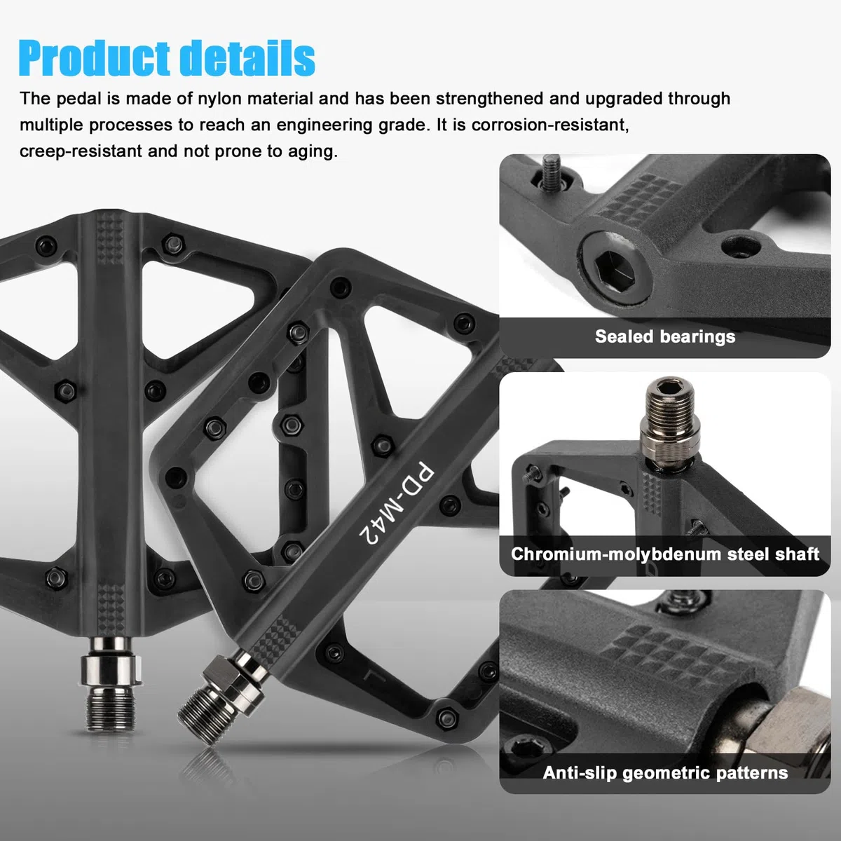 SYACHI Pedales Bicicleta de Aleación de Aluminio, Pedales Bicicleta de 3 Rodamientos, Pedale Planos Mecanizados CNC de 9/16” con Clavos Antideslizantes Extraíbles, Ligeros y Duraderos