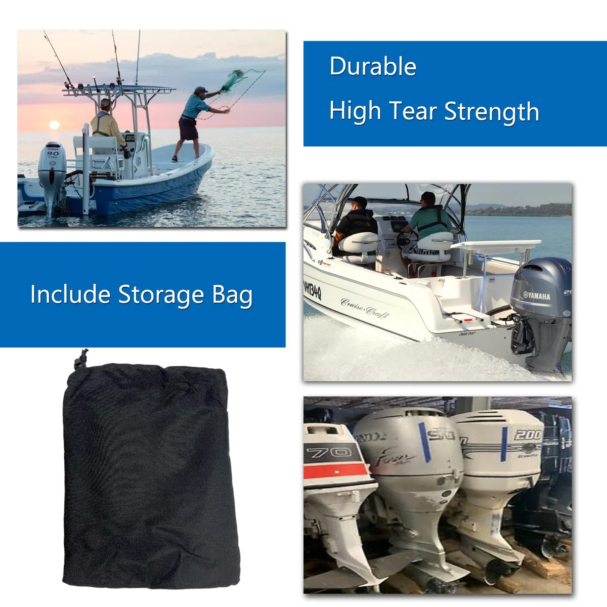 Coco Yacht - Funda Protectora para Motor Fuera de borda de hasta 50-115 Caballos de fueraborda Resistente al Agua, al Moho y a los Rayos UV con Tejido de poliéster Grueso (Negro, 50-115)