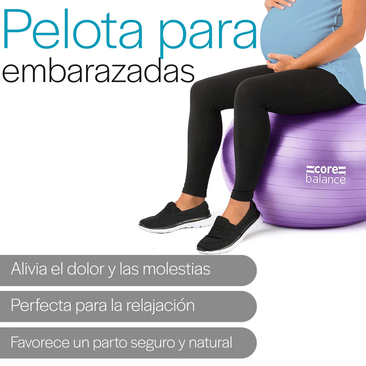 Core Balance - Balón de Embarazo antiestallido para preparación para el Parto y Ejercicios prenatales - Swiss Ball con Bomba de Aire - Balón de Embarazo - Pelota de Pilates (Violeta)