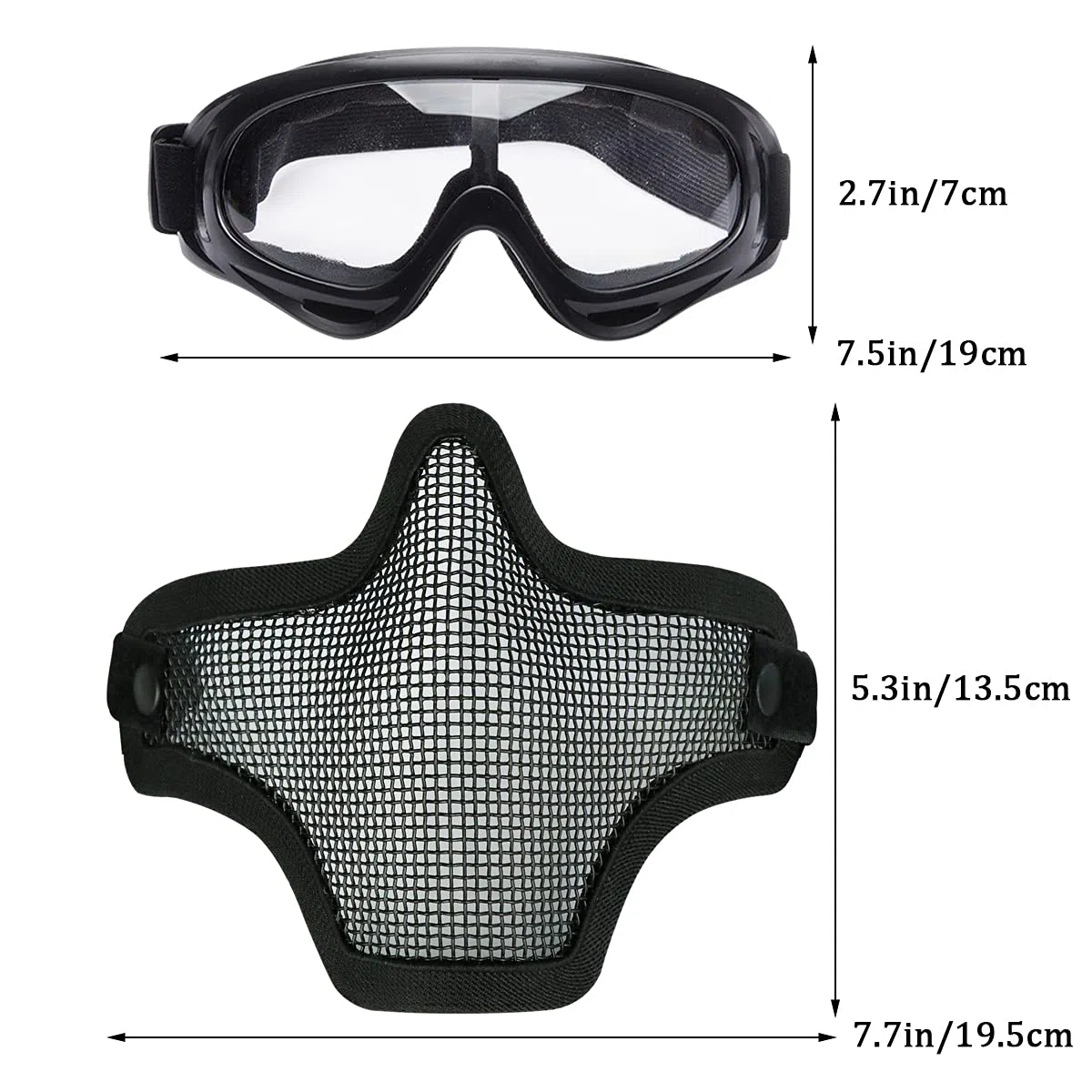 Juego de máscaras y Gafas Airsoft, máscara de Malla de Acero Completa de Media Cara y Gafas para CS/Caza/Paintball/Disparos