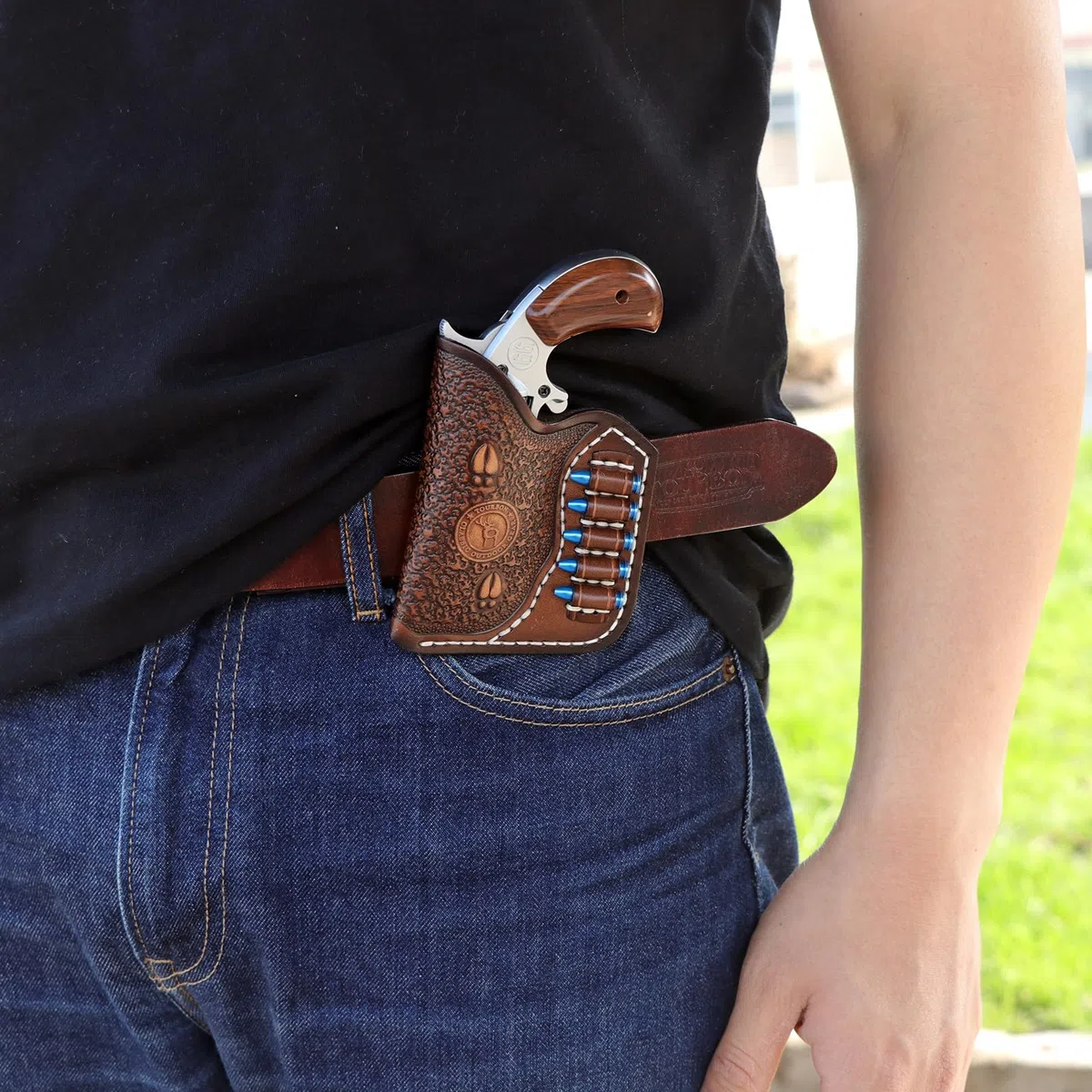 Funda de piel auténtica para pistolas Tourbon, para NAA Mini revólver, bolsa de transporte oculta para pistolas con bucles de munición