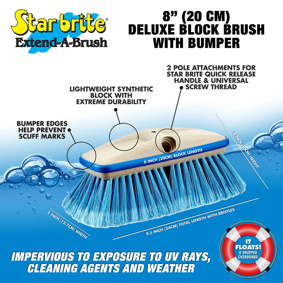 Star Brite Deluxe Cabezal de Cepillo Medio de 20 cm con Protector - Conexiones Dobles Adecuadas para Todos los Mangos Extend-A-Brush