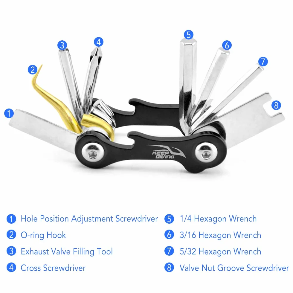 Herramienta de reparación de Buceo 8 en 1,Herramienta de Buceo Multifuncional,Paquete de Herramientas de Buceo,Kit de Herramientas para Buceo y Snorkel,Herramienta de Buceo