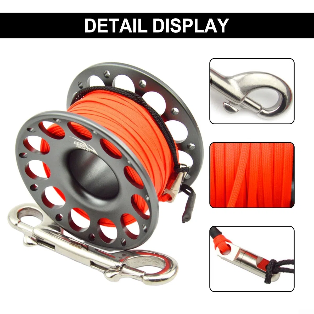 HpLive Carrete de Buceo de 30 m - Aleación de Aluminio y Acero Inoxidable Con Doble Gancho para Suministros de Buceo y Esnórquel Bajo el Agua