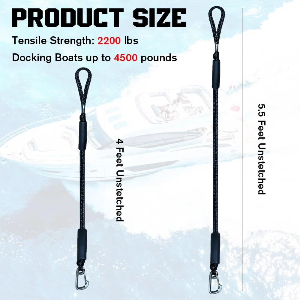 Cuerda de Amarre para Barco, 2 Piezas Cabo Amarre Barco, Bungee Dock Line Elástico con Gancho, Accesorios para Barcos Muelle para Barcos, Lanchas a Motor, Kayak, Canoa