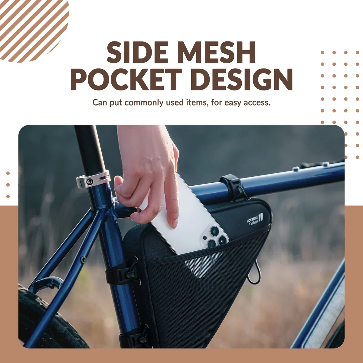 ROCKBROS Bolsa Triangular Bicicleta para Cuadro, Bolsa de Almacenamiento para Tubo Reflectante Gran Capacidad para MTB Bicicleta de Carretera
