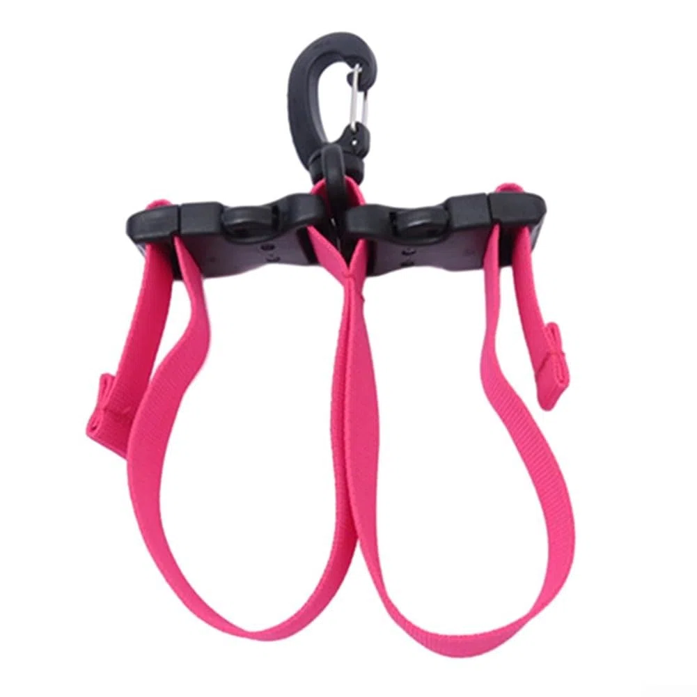 Correa de sujeción de aletas de buceo con clips ABS de doble hebilla y gancho de metal para colgar, soporte ajustable de liberación rápida para una fijación segura de la aleta en el equipo