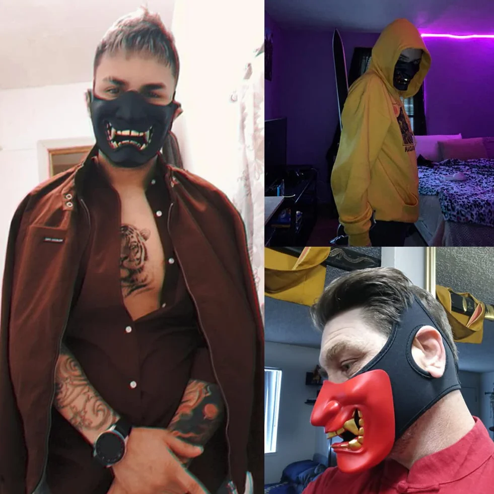 Airsoft - Máscara de media cara, monstruo demonio malvado, Kabuki, Samurai, Hannya Oni, máscara protectora de media cara, baile de máscaras, fiesta, Halloween, juego de guerra Cs